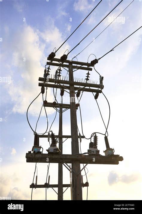 Energy And Technology Concept High Voltage Electricity Pole With