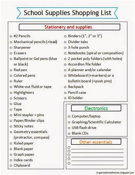 Basic School Supply List For 9th Grade