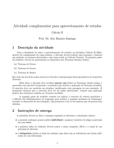 Aproveitamento Estudos C Lculo Ii Atividade Complementar Para