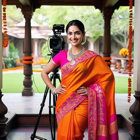 A Cute Preety Hindhu Female Actor Taking Photo Infront Of Camera