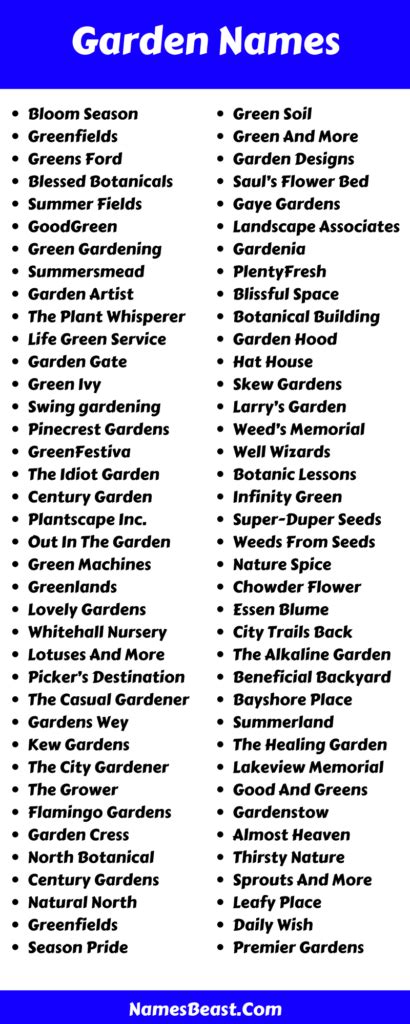 480 Garden Names Creative Cute Unique Famous Cool