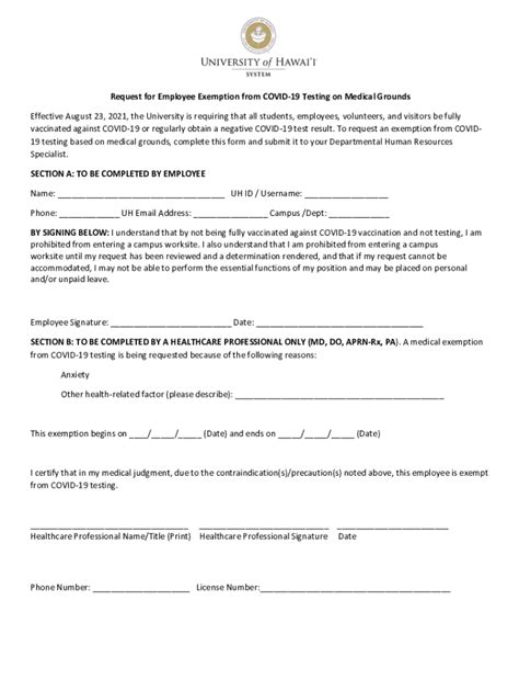Fillable Online Request For Employee Exemption From Covid Testing On