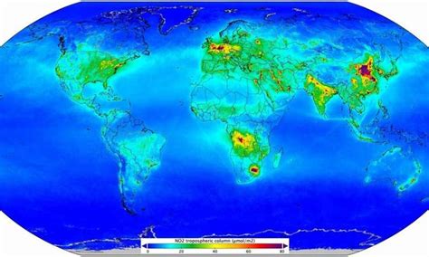 Nitrogen dioxide pollution mapped | Nitrogen dioxide, Pollution ...