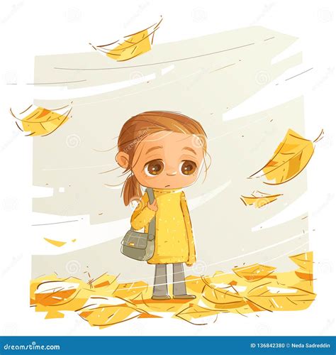 Sad Girl`s Walking Alone Stock Vector Illustration Of Breeze 136842380