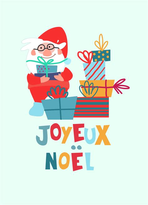 Christmas greeting card design. Hand-lettered text in French says Merry ...