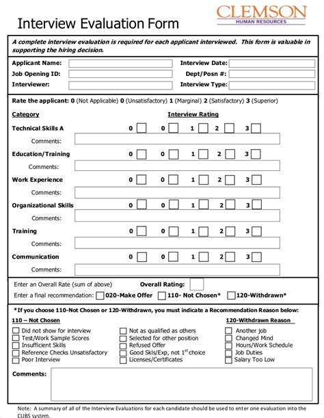 Interview Evaluation Form 10 Examples Format Pdf