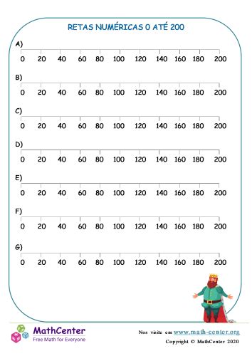 Retas Numéricas 0 Até 200 Páginas De Aprendizagem Math Center