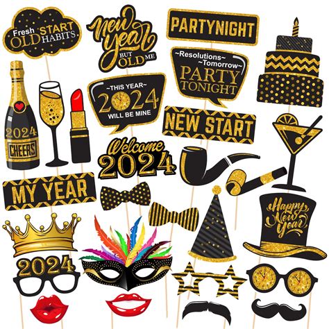 Buy Zyozique 28 Pcs New Years Eve Photo Booth Props 2024 Photo Booth