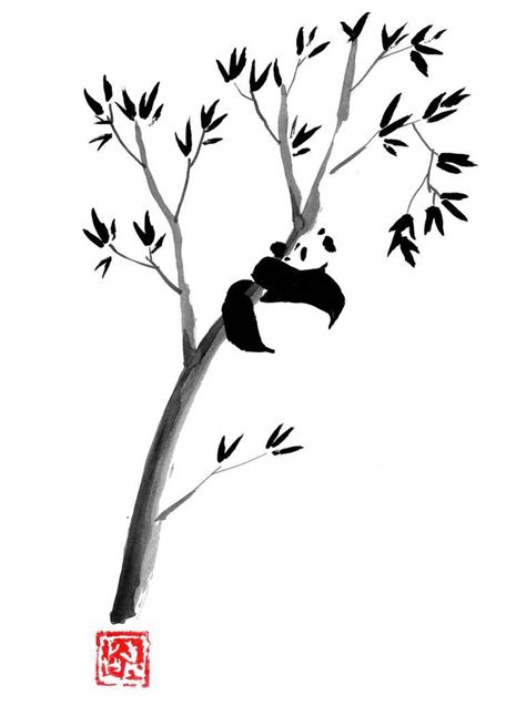 panda in his tree 02 Drawing by pechane sumie | Posters art prints ...