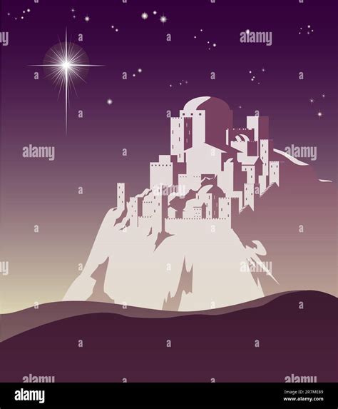 Illustration of Christmas star over Bethlehem announcing the birth of ...