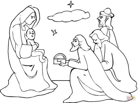 Desenho de Três Reis Magos vieram para ver Jesus para colorir