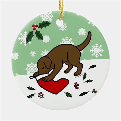 Personalized Chocolate Lab Christmas Cartoon Ceramic Ornament Zazzle