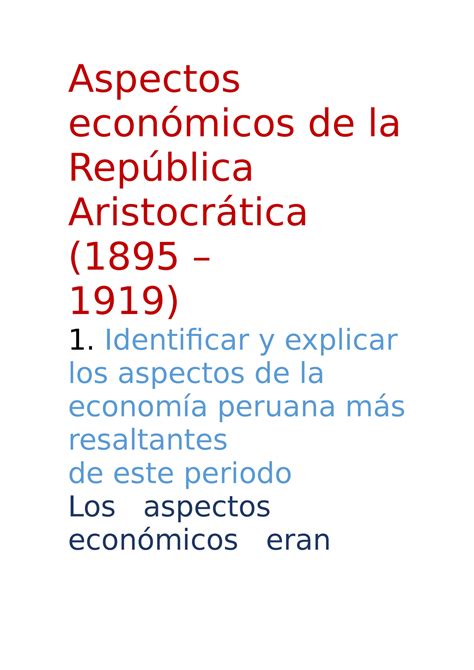 Aspectos económicos de la República Aristocrática Alexander Mallqui