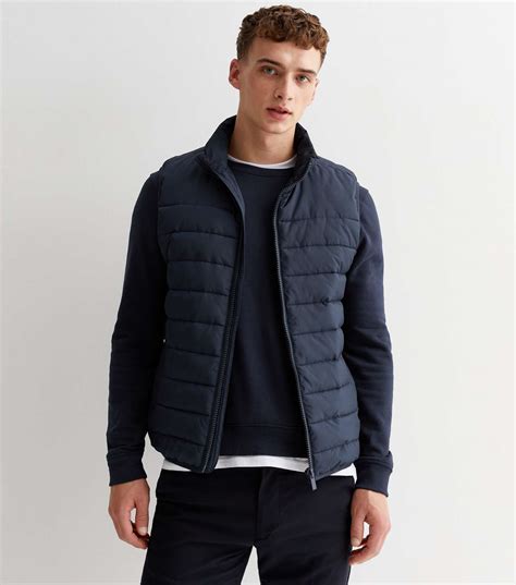 Navy Puffer Zip Up Gilet New Look