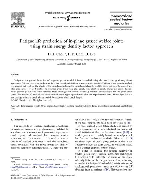 PDF Fatigue Life Prediction Of In Plane Gusset Welded Joints Using