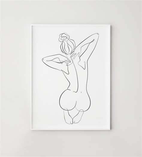 Woman Line Drawing Female Line Art Nude Woman Body Print Printable Bathroom Wall Art Bedroom