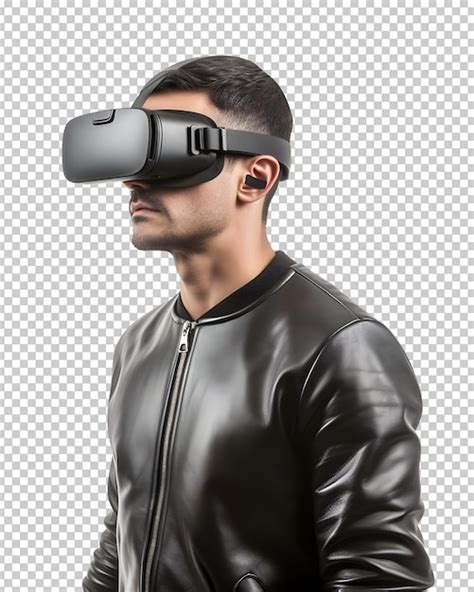 Hombre Joven Con Auricular De Realidad Virtual Aislado En Un Fondo