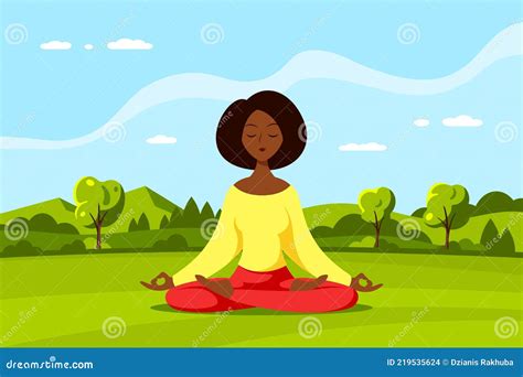 Young Woman In Lotus Pose Pratices Meditation Stock Vector