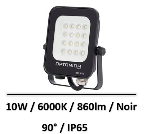 Optonica Projecteur 10W Noir 6000K 860lm 5721 Projecteurs LED