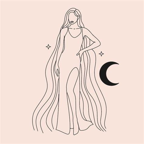 Diosa line art set energía femenina Vector Premium