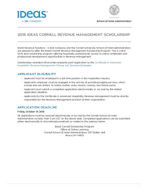 Fillable Online Sha Cornell 2016 IDEAS CORNELL REVENUE MANAGEMENT