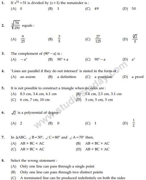 Cbse Class 9 Mathematics Sample Paper Set 29