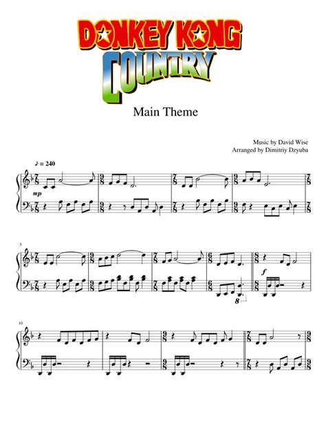 Donkey Kong Country Gbc Main Theme Sheet Music For Piano Solo Easy