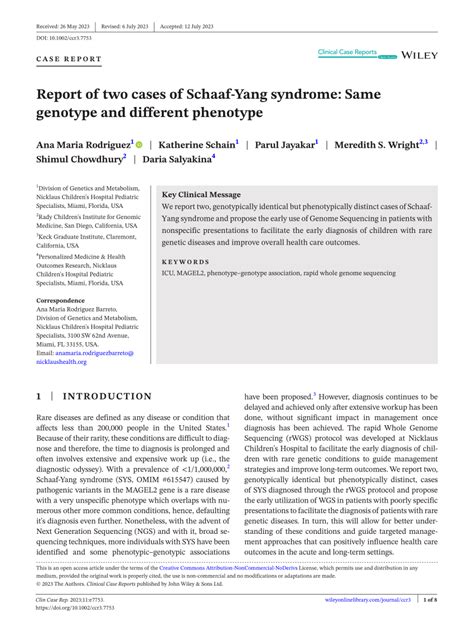 PDF Report Of Two Cases Of SchaafYang Syndrome Same Genotype And