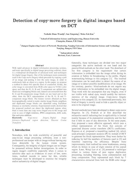 Pdf Detection Of Copy Move Forgery In Digital Images Based On Dct