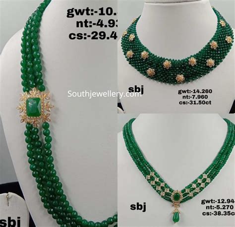 Emerald beads necklace designs by SBJ - Indian Jewellery Designs