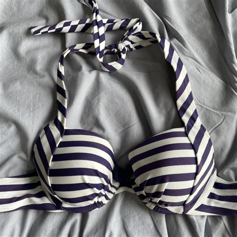 Nautical Navy And White Bikini Top Only Worn Once Depop