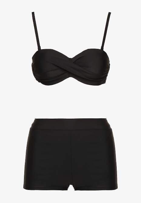 Czarne Bikini 3 częściowe Biustonosz z Wiązaniem Majtki Figi i Bokserki Vinalle Renee