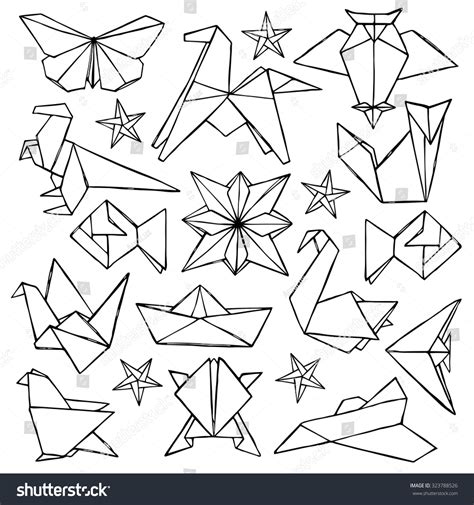 Origami Hand Drawn Doodle Set Vector Stock Vector 323788526 Shutterstock