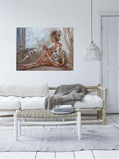 SPRING COFFEE LiGHt BOOK COFFEE ORIGINAL OIL PAINTING GIFT PALETTE KNIFE Nude WINDOW