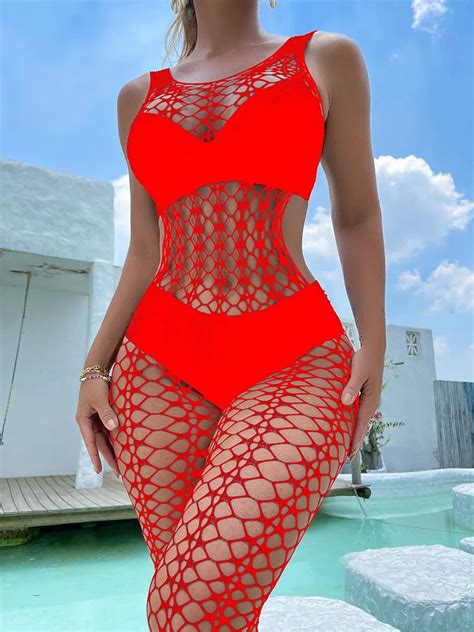 One Piece Fishnet Bodystocking Sexy Lingerie Women Full Body Stocking Mesh Lingerie Bodysuit