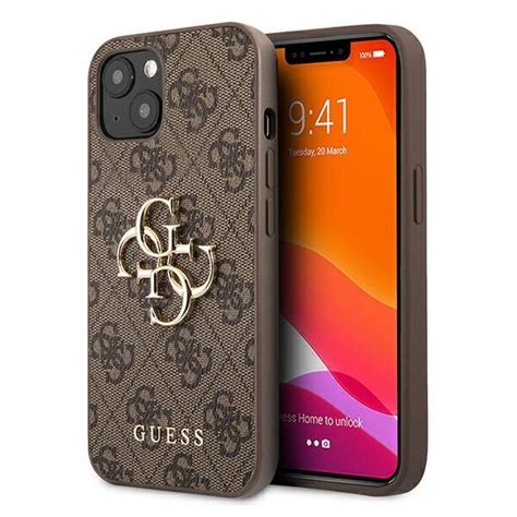 GUESS 4G Big Metal Logo do Apple iPhone 13 14 15 Brązowy Etui niskie