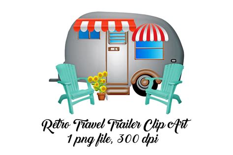 Retro Travel Trailer with Chairs Clip Art By Me and Ameliè | TheHungryJPEG