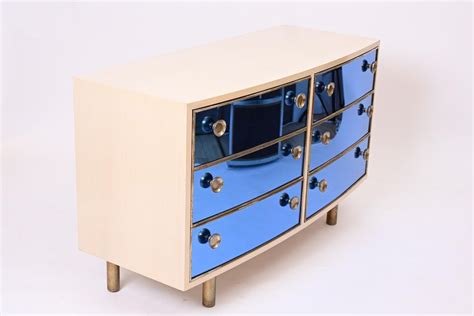 Curved Dresser With Blonde Wood And Blue Crystal Glass By Gio Ponti For Sale At Pamono