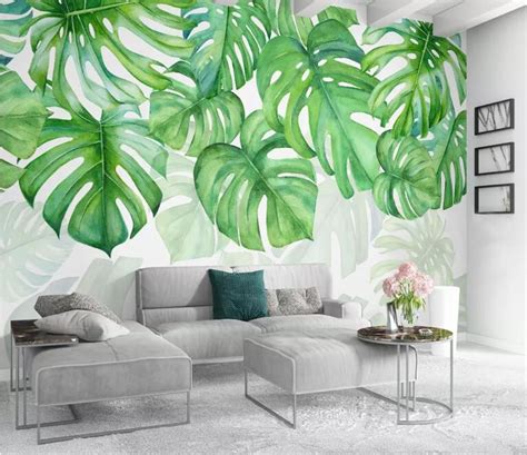 Cjsir Personalizado D Mural Papel De Parede Tropical Planta Verde