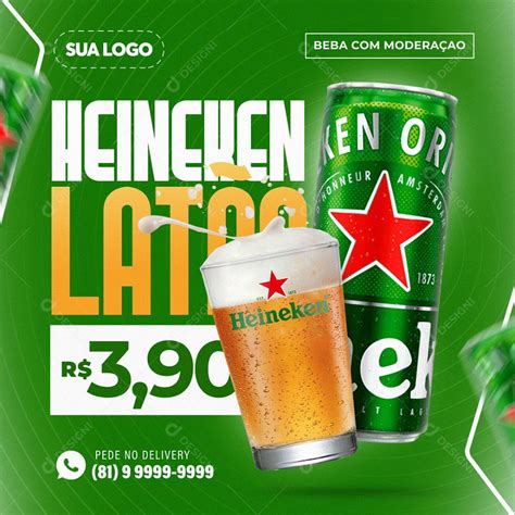 Post Feed Distribuidora Cerveja Heineken Latão Social Media Psd