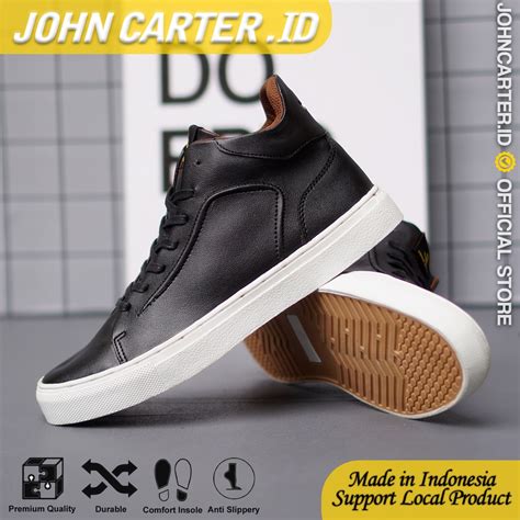 Jual John Carter Ankle Black Sepatu Sneakers Pria Sepatu Casual Hitam