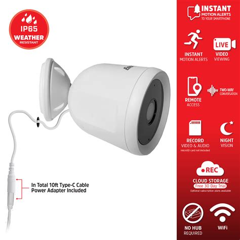 Outdoor 1080P Security White Wired Camera with 2-Way Audio, Night ...