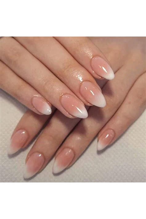 Short Almond Press On Nails French Tips Nails Nude Ombre Jelly Fake Nails With Design M Artofit