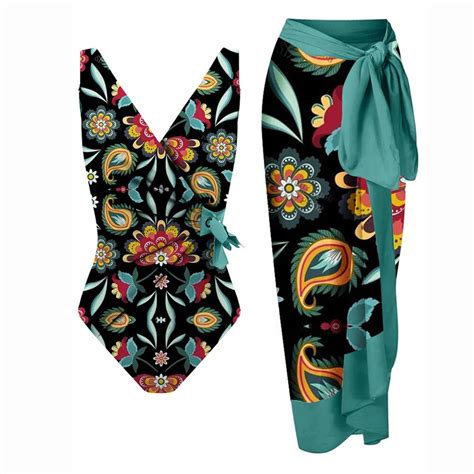 Traje De Ba O De Una Pieza Con Cuello Estampado Para Mujer Conjunto De Bikini De