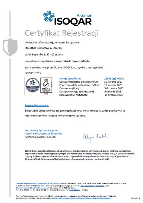 Certyfikat ISO 9001 2015