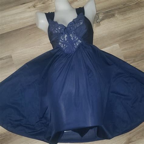 Olga Intimates Sleepwear Vintage Olga Nightgown 8s Nylon Lace 9070 Navy Blue Lingerie