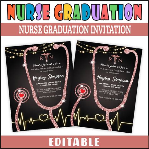 Diy Nursing Graduation Invitation Template Black And Rose Gold Nurse Grad Party Invite Made