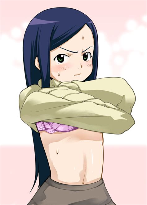 Mizu Kuga Natsuki My Hime S Blue Hair Bra Green Eyes Lingerie Long Hair Solo Sweater