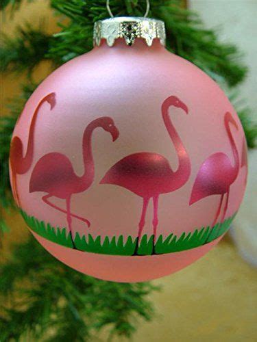 Glass Pink Flamingo Bird Grass Bulb Christmas Tree Ornament Flamingo