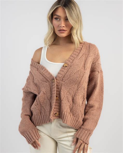 Shop Billabong Just Fine Knit Cardigan In Cocoa Fast Shipping And Easy